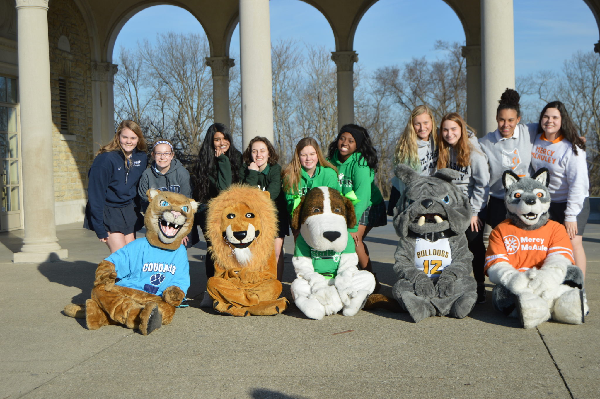 Girls with Mascots 3 Mount Notre Dame High School