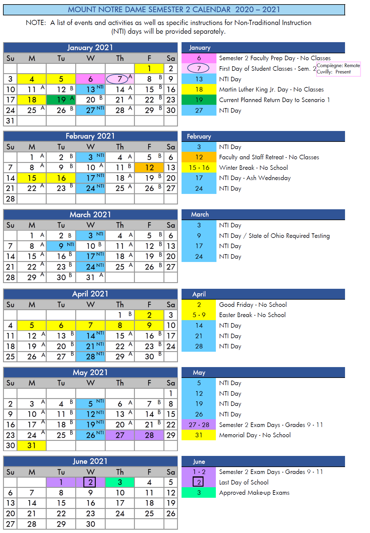 Notre Dame Academic Calendar 2022 Semester 2 Schedule - Mount Notre Dame High School
